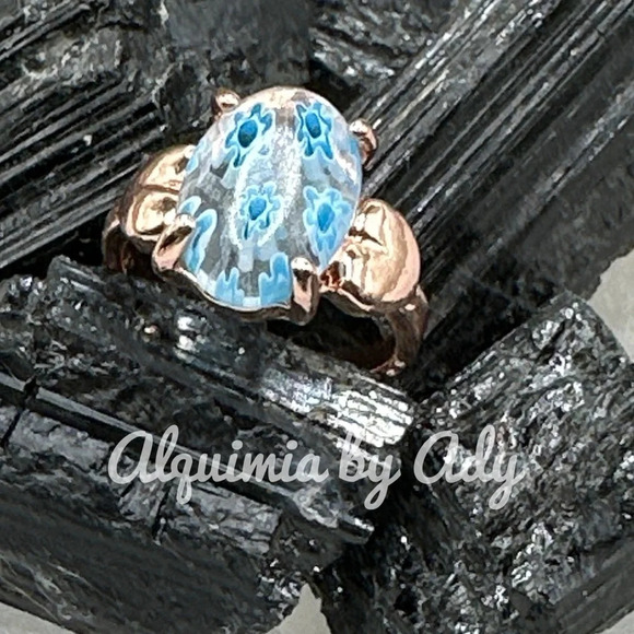 Blue glass tutti Fiori rose gold Victorian ring - Picture 1 of 3